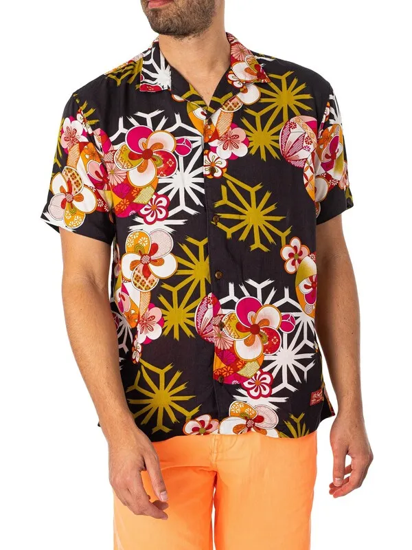 Superdry Hawaiian Resort Short Sleeved Shirt - Asanoha Black