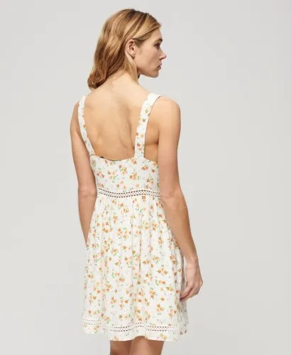 Superdry Lace Trim V-Neck Cami Dress White Ditsy Floral