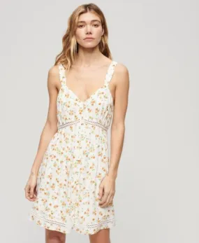 Superdry Lace Trim V-Neck Cami Dress White Ditsy Floral