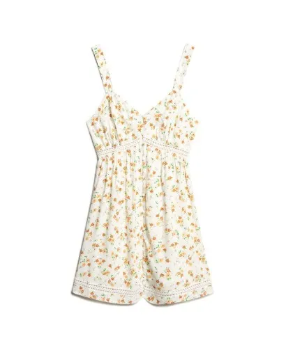 Superdry Lace Trim V-Neck Cami Dress White Ditsy Floral