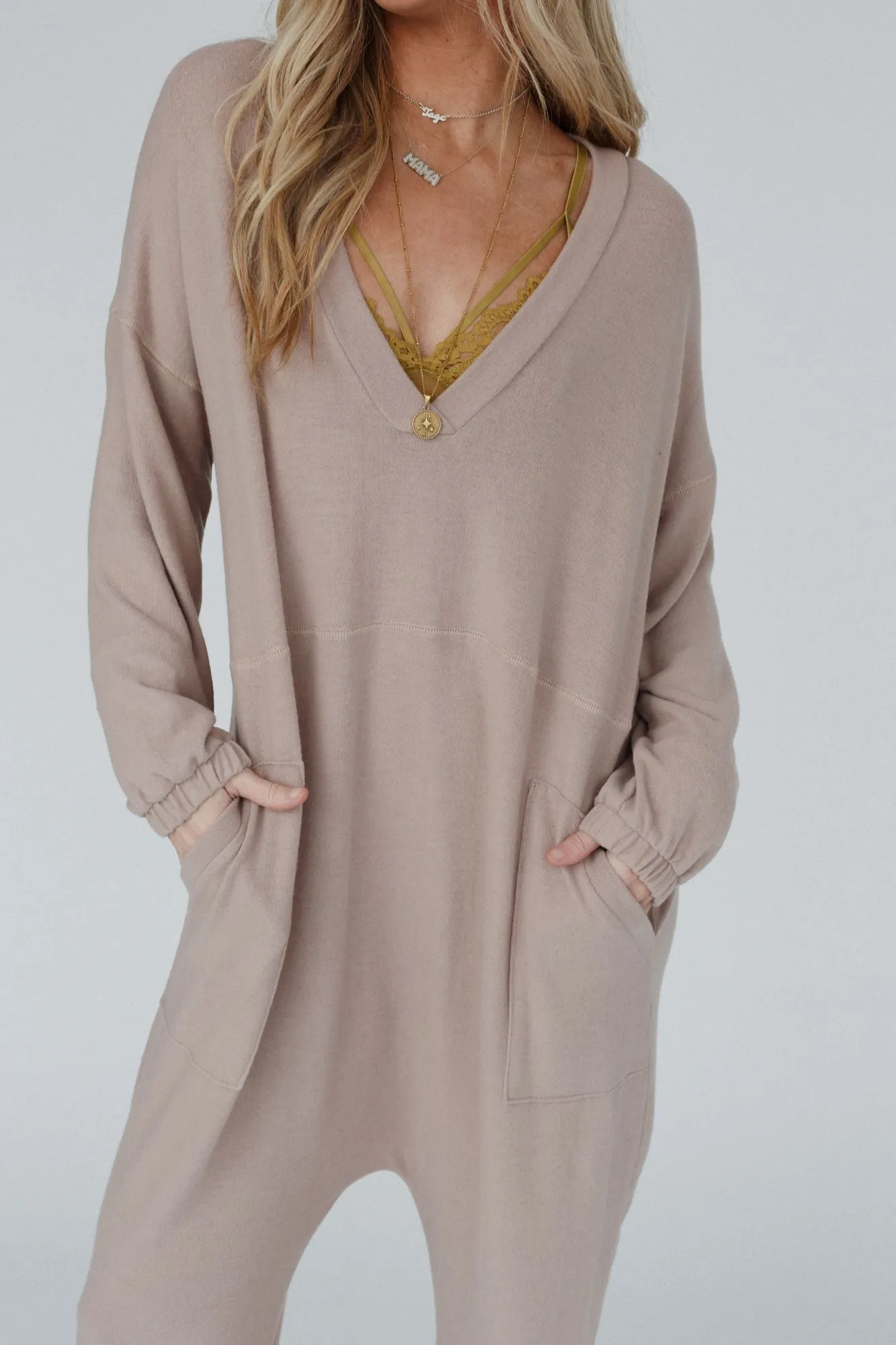 The Perfect Long Sleeve Harem Jumpsuit - Latte Mocha