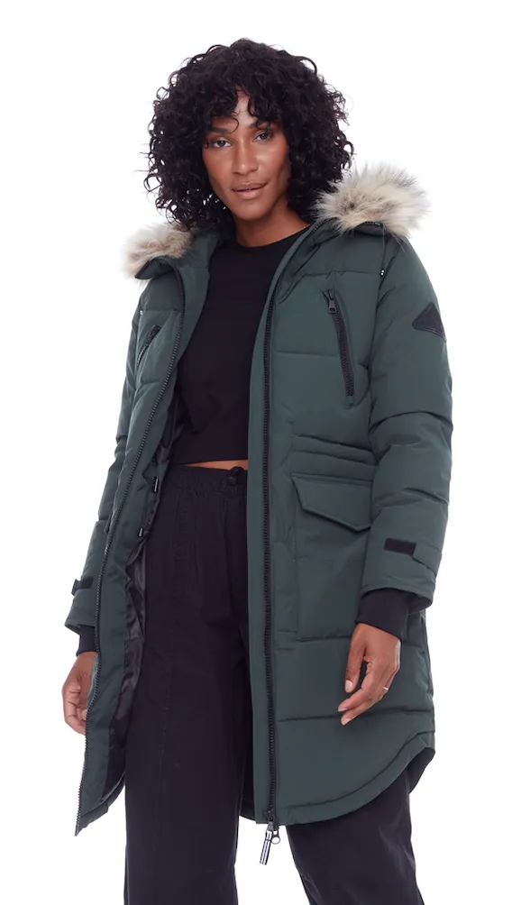 UKON | WOMEN'S VEGAN DOWN (RECYCLED) DRAWSTRING PARKA, DEEP GREEN