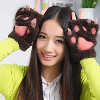 Unique Cute Soft Warm Paw Gloves Fingerless Fluffy Bear Plush Paw WOMEN ACCESSORIES SM6