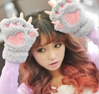 Unique Cute Soft Warm Paw Gloves Fingerless Fluffy Bear Plush Paw WOMEN ACCESSORIES SM6