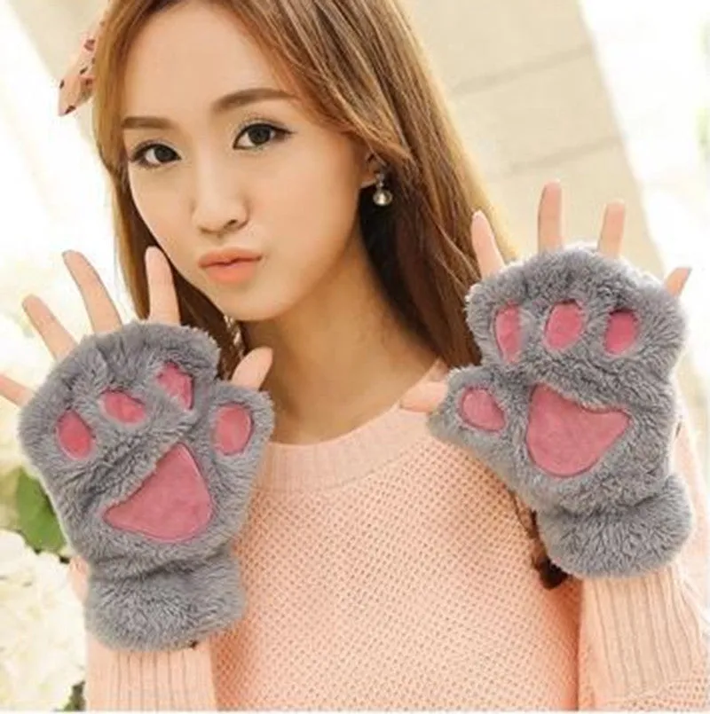 Unique Cute Soft Warm Paw Gloves Fingerless Fluffy Bear Plush Paw WOMEN ACCESSORIES SM6