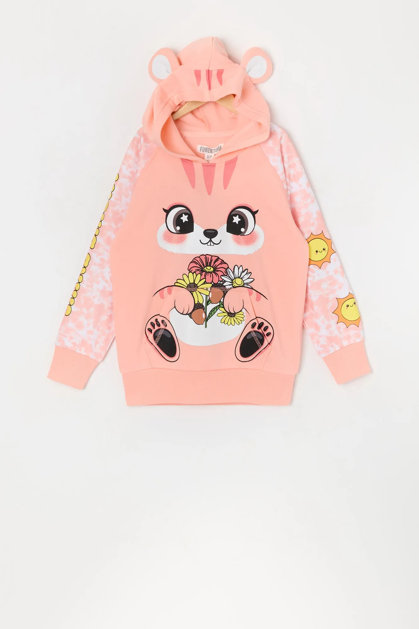 Urban Kids Girls Flower Chipmunk Character Hoodie