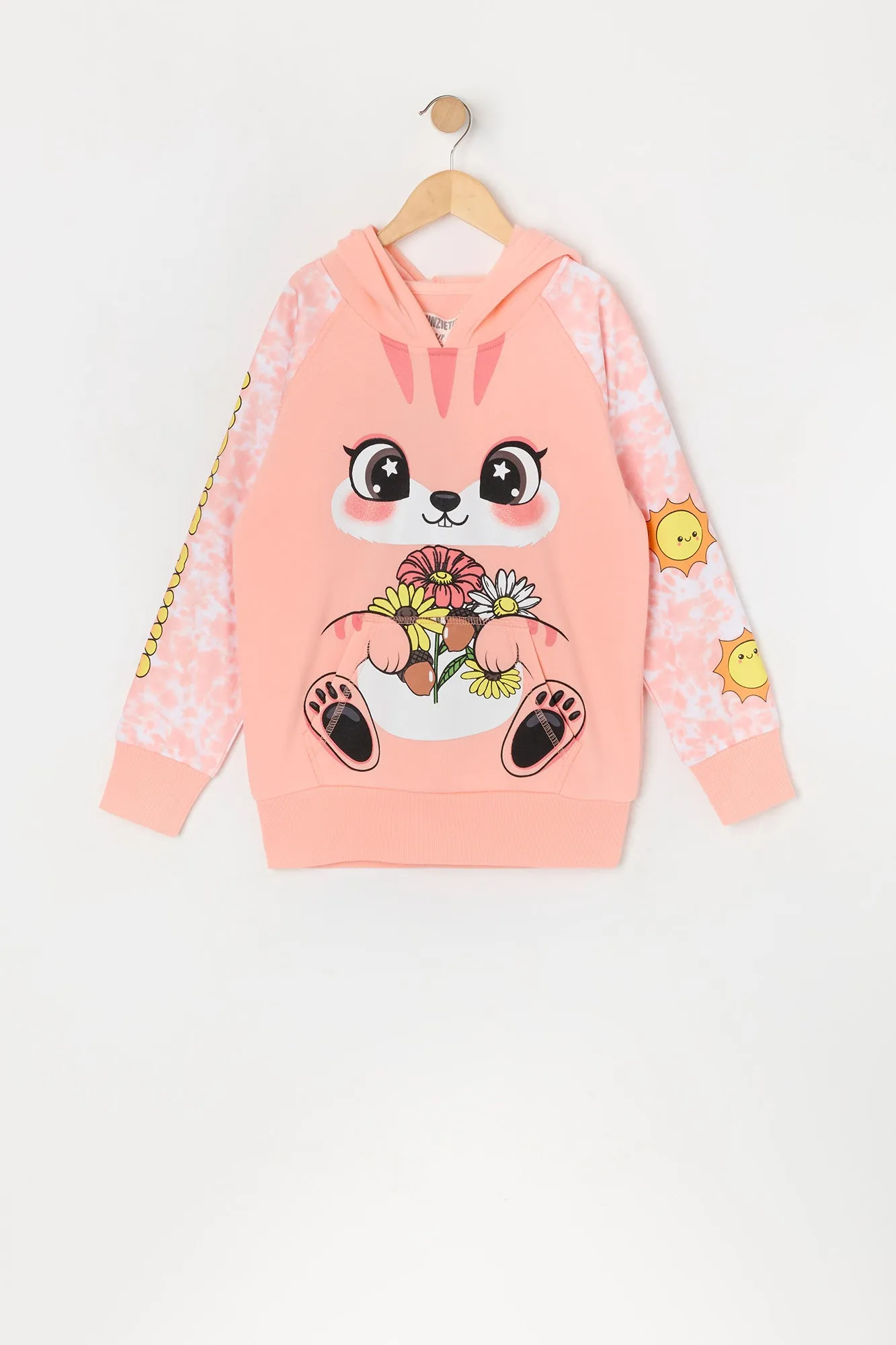 Urban Kids Girls Flower Chipmunk Character Hoodie