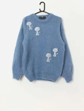 Vintage blue cat cardigan mohair jumper by The Gold Label Designer Collection – Medium