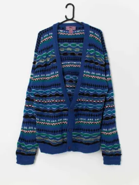 Vintage oversized men’s cardigan with 3D knit – Large