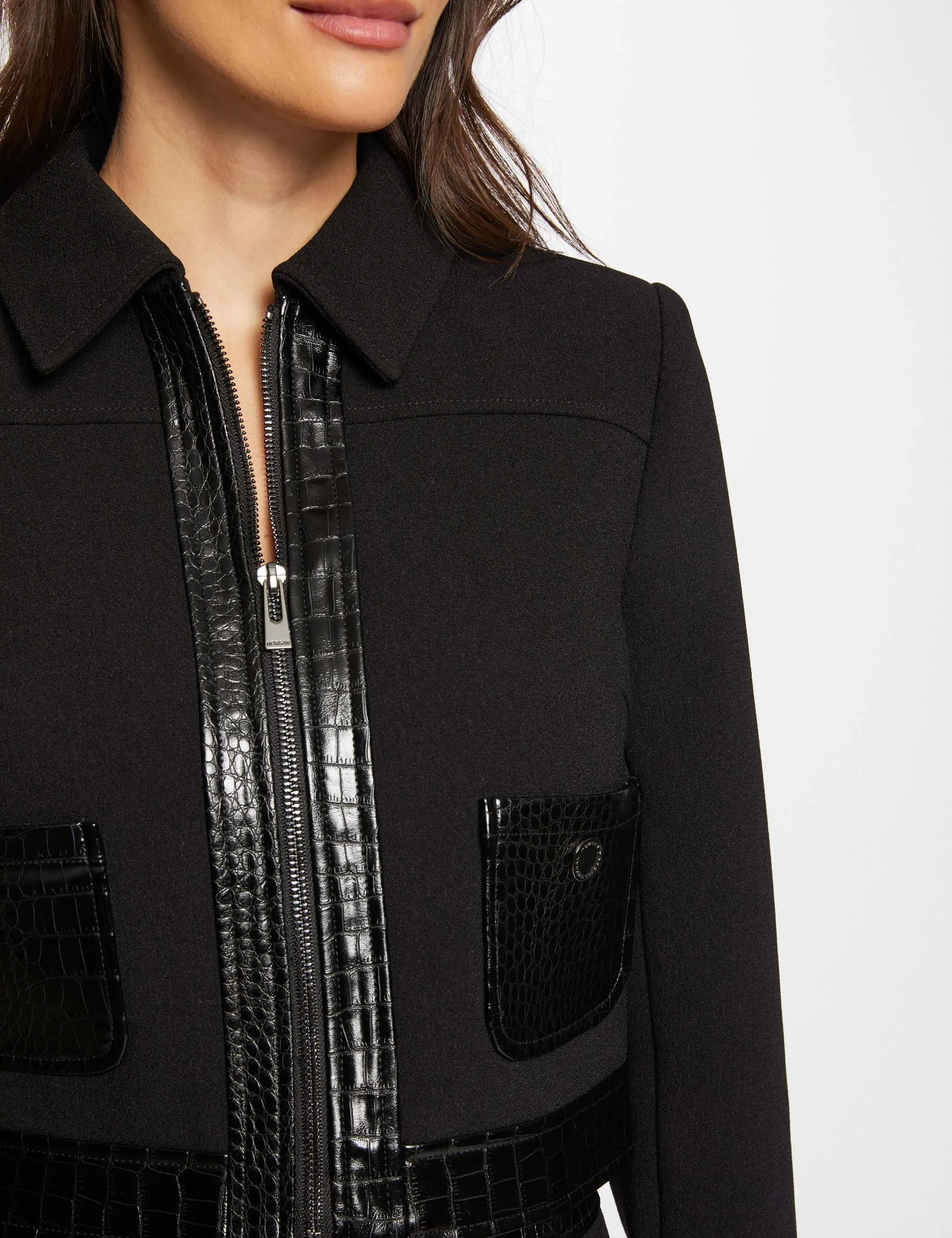 Waisted jacket croc details black women