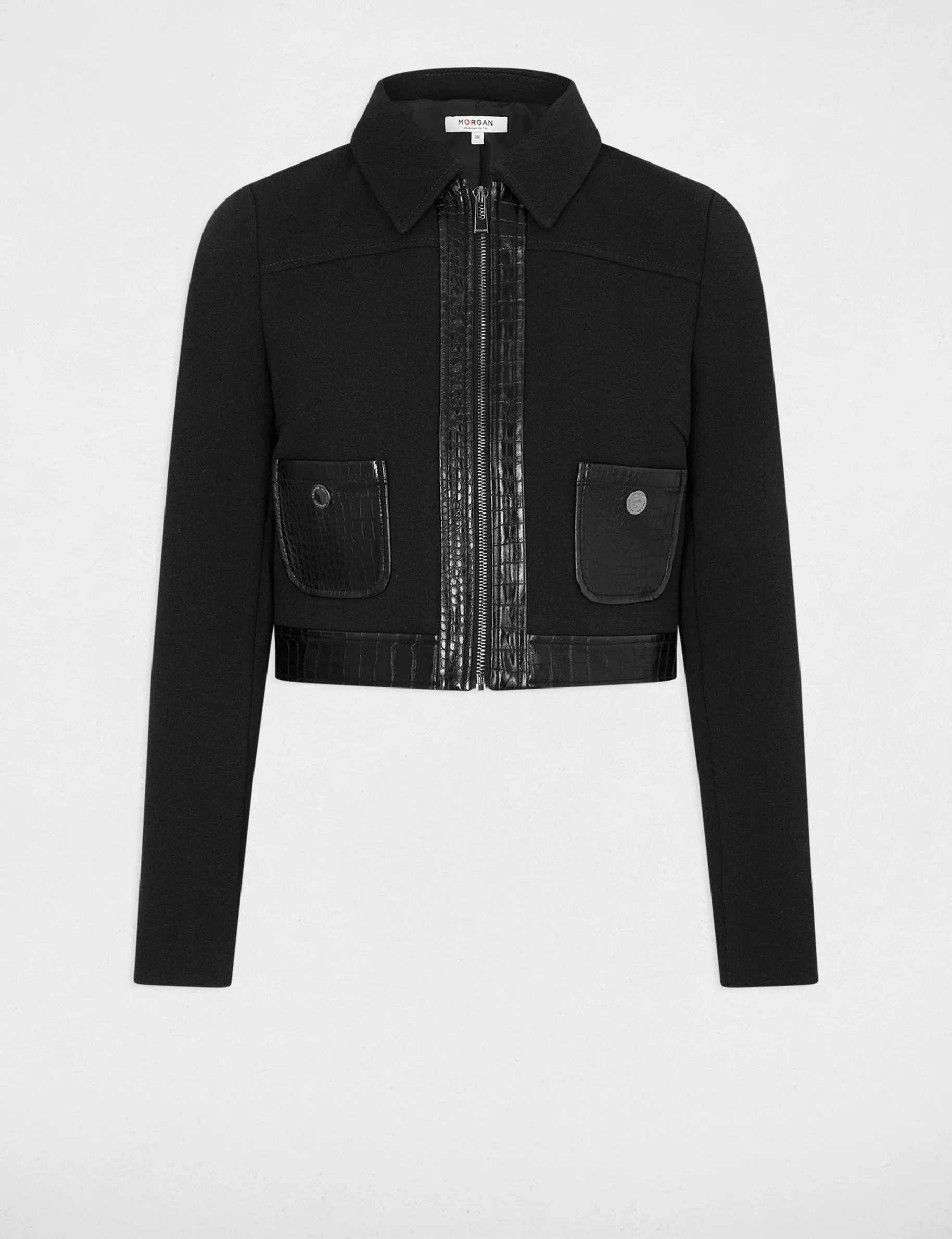 Waisted jacket croc details black women