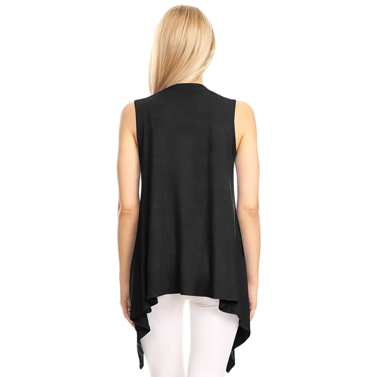 Women's Lightweight Sleeveless Solid Open-Front Drape Vest Cardigan