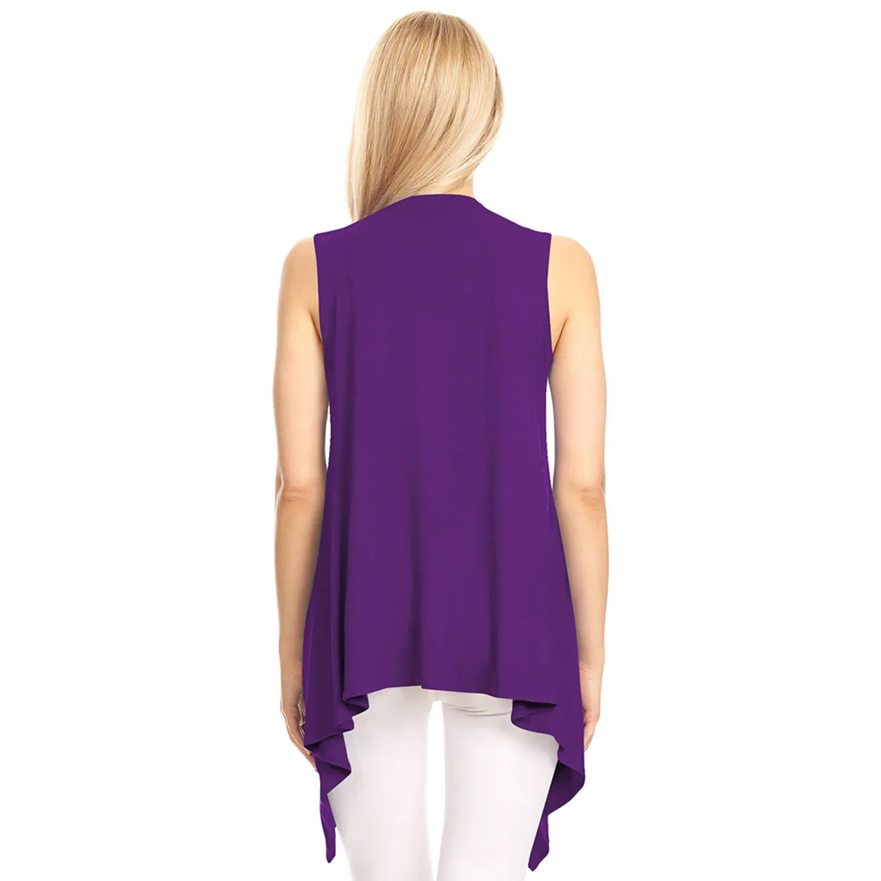 Women's Lightweight Sleeveless Solid Open-Front Drape Vest Cardigan