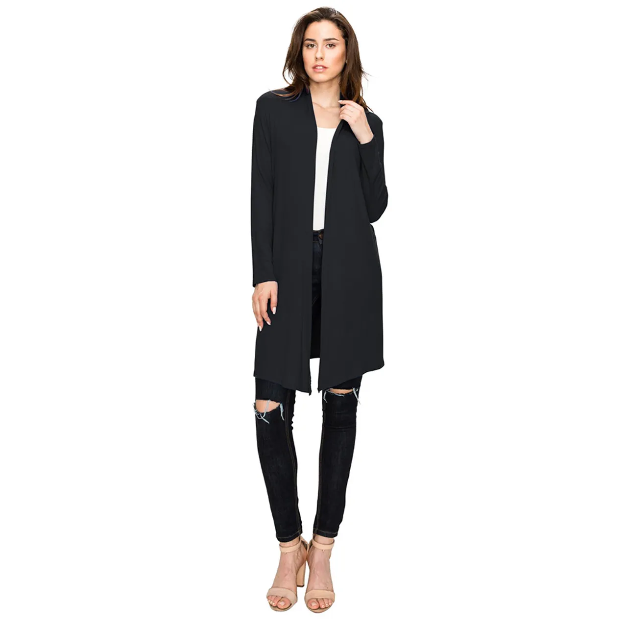 Women's Long Sleeve Open Front Long Cardigan