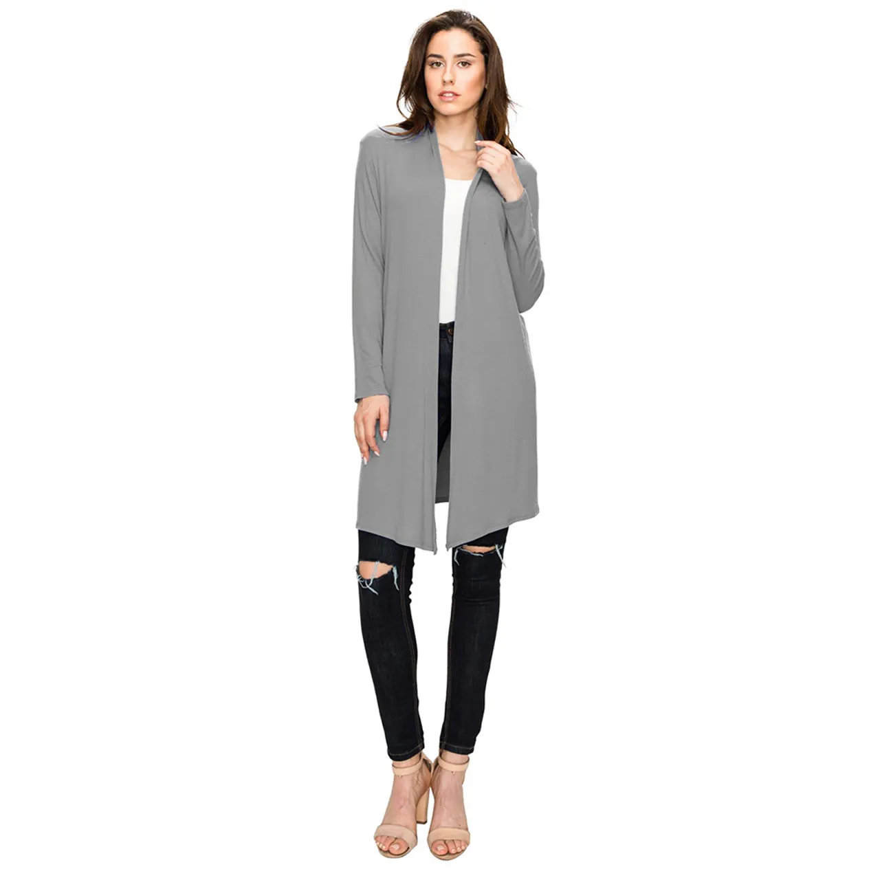 Women's Long Sleeve Open Front Long Cardigan