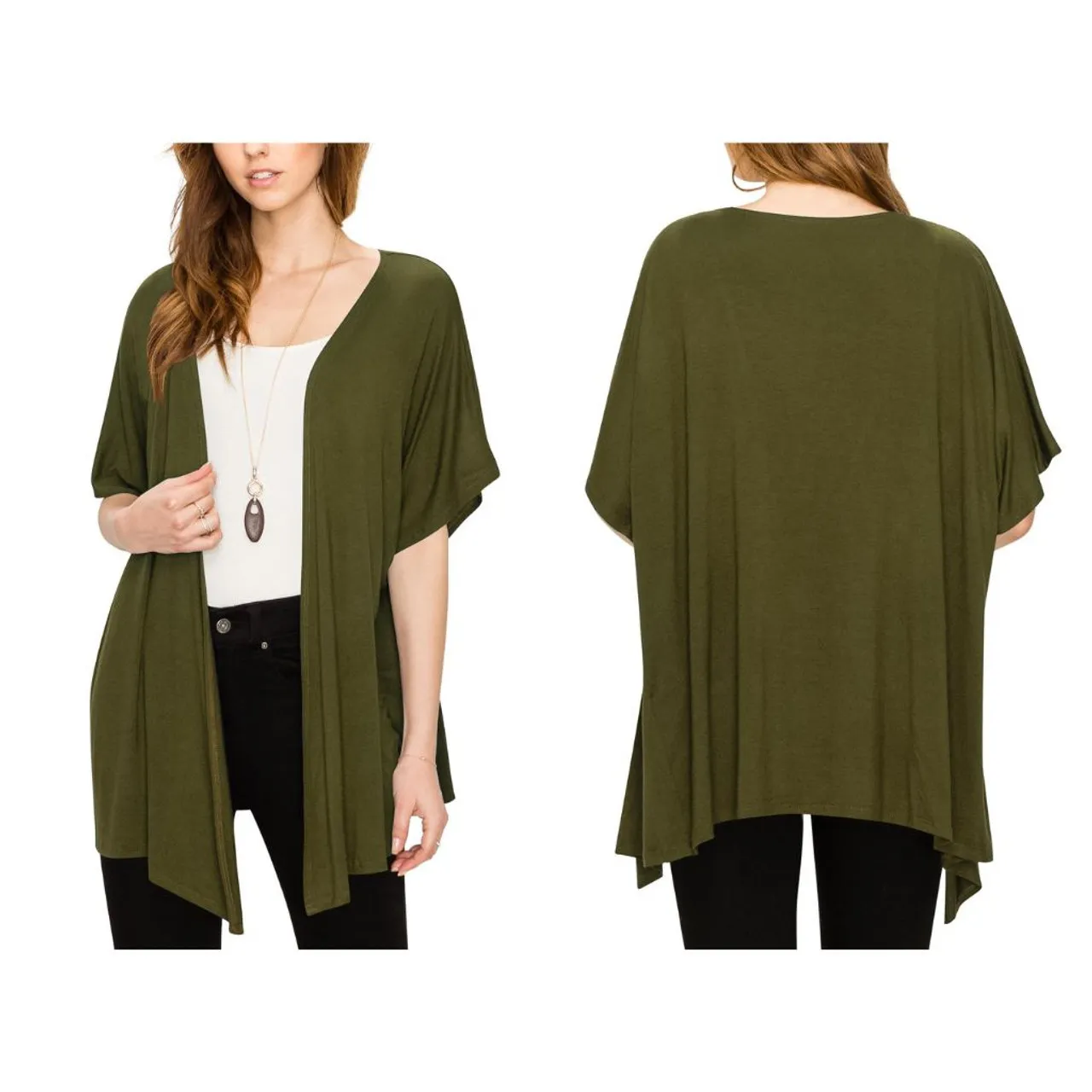 Women's Short Sleeve Open-Front Loose Kimono-Style Cardigan