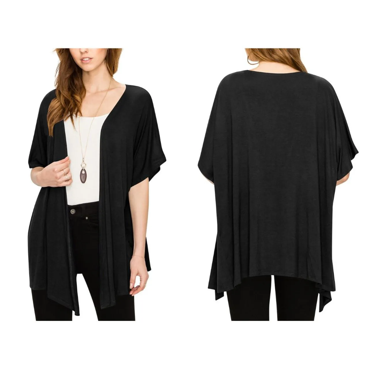 Women's Short Sleeve Open-Front Loose Kimono-Style Cardigan