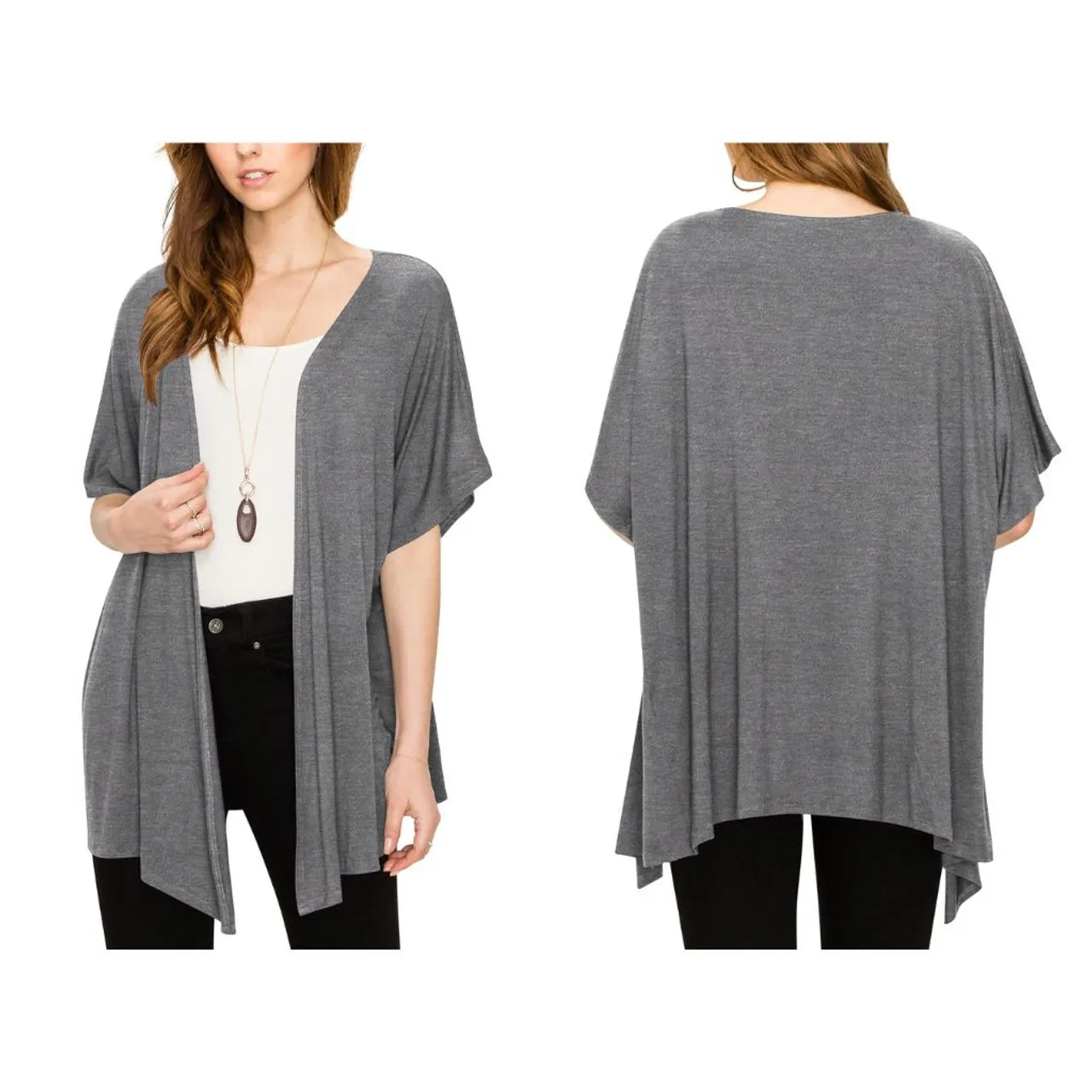 Women's Short Sleeve Open-Front Loose Kimono-Style Cardigan