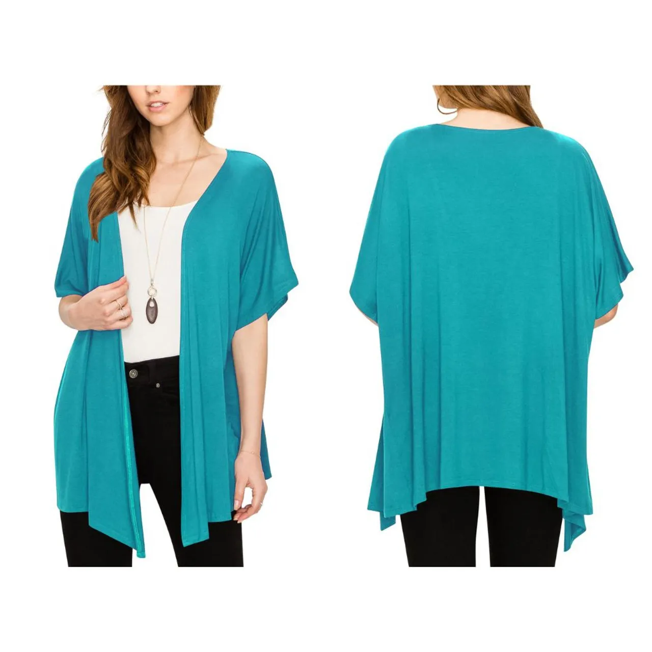 Women's Short Sleeve Open-Front Loose Kimono-Style Cardigan