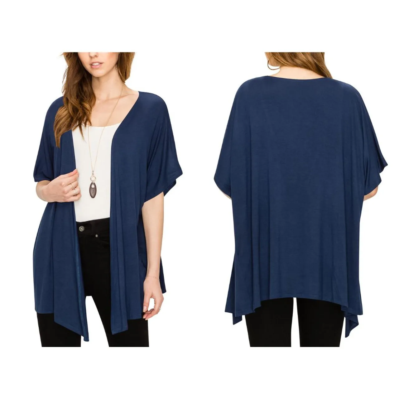 Women's Short Sleeve Open-Front Loose Kimono-Style Cardigan