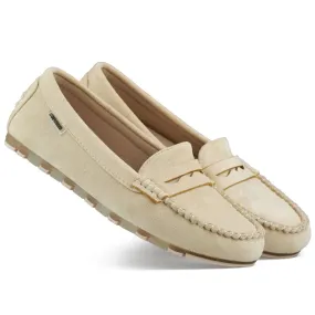 Women's beige suede moccasins, comfortable moccasins