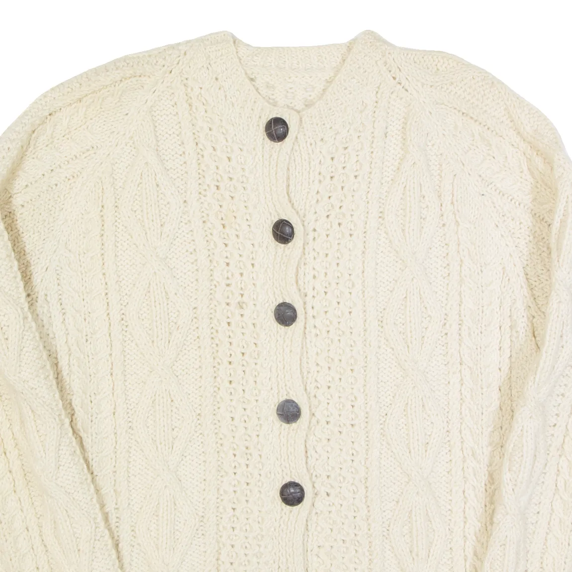 Womens Aran Cardigan Cream Cable Knit Wool M