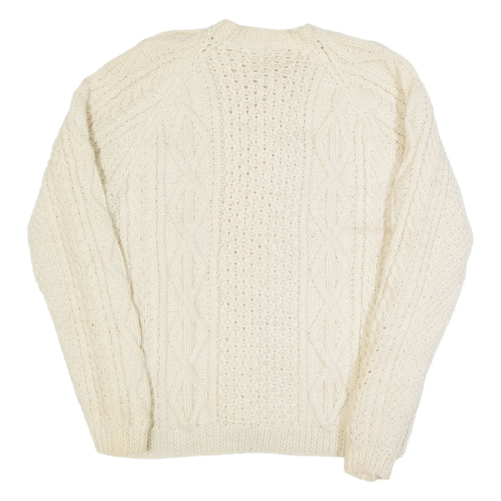 Womens Aran Cardigan Cream Cable Knit Wool M