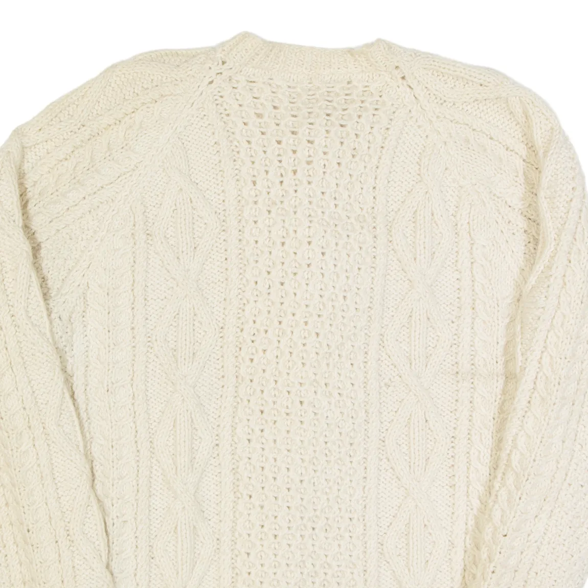 Womens Aran Cardigan Cream Cable Knit Wool M