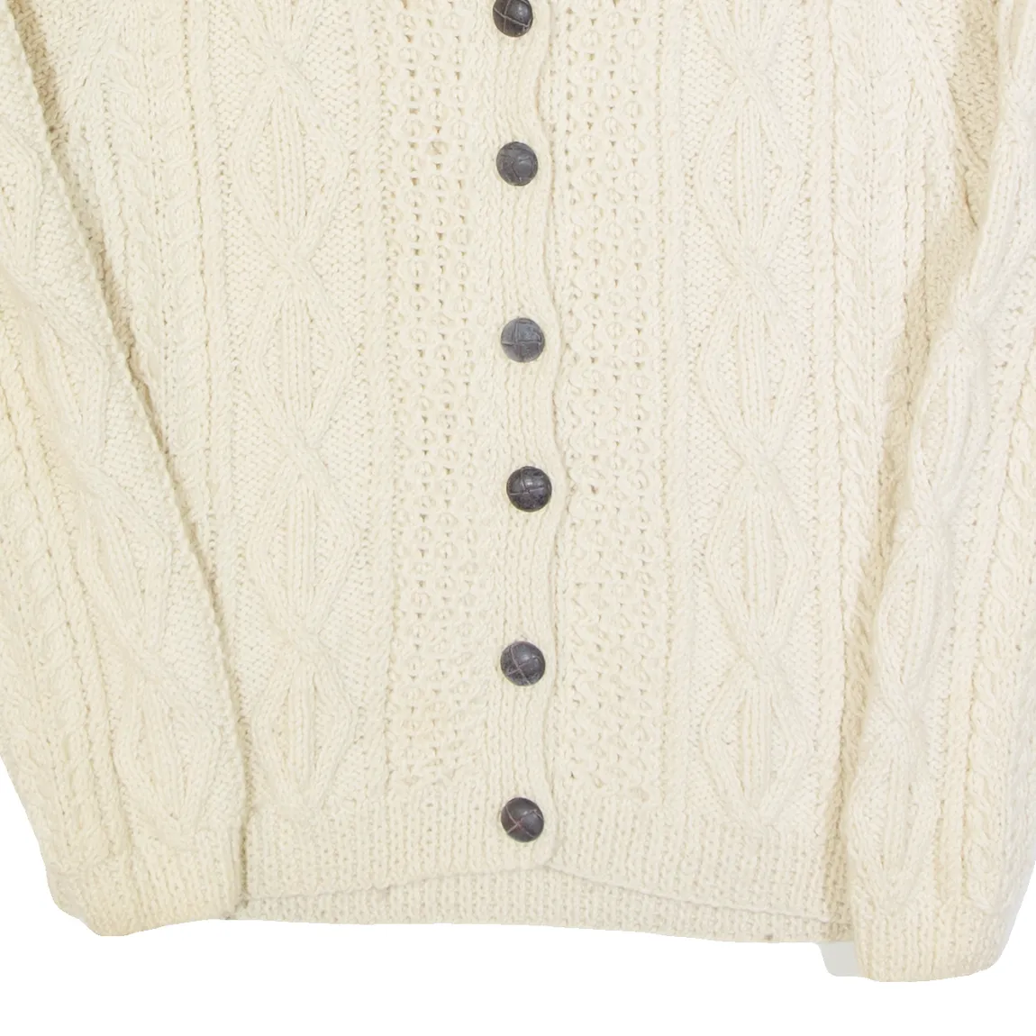 Womens Aran Cardigan Cream Cable Knit Wool M