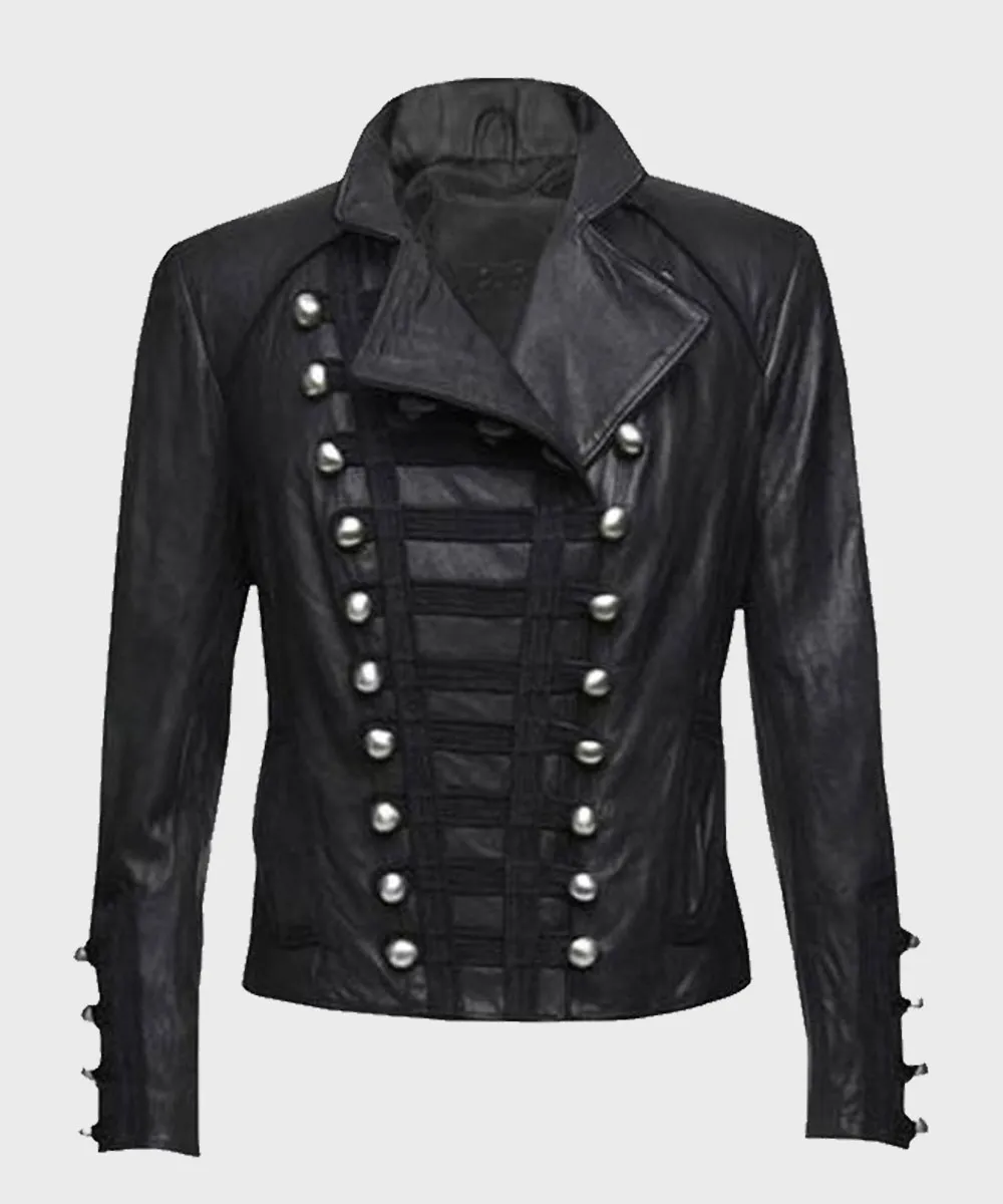 Womens Black Military Leather Jacket | Black Leather Jacket