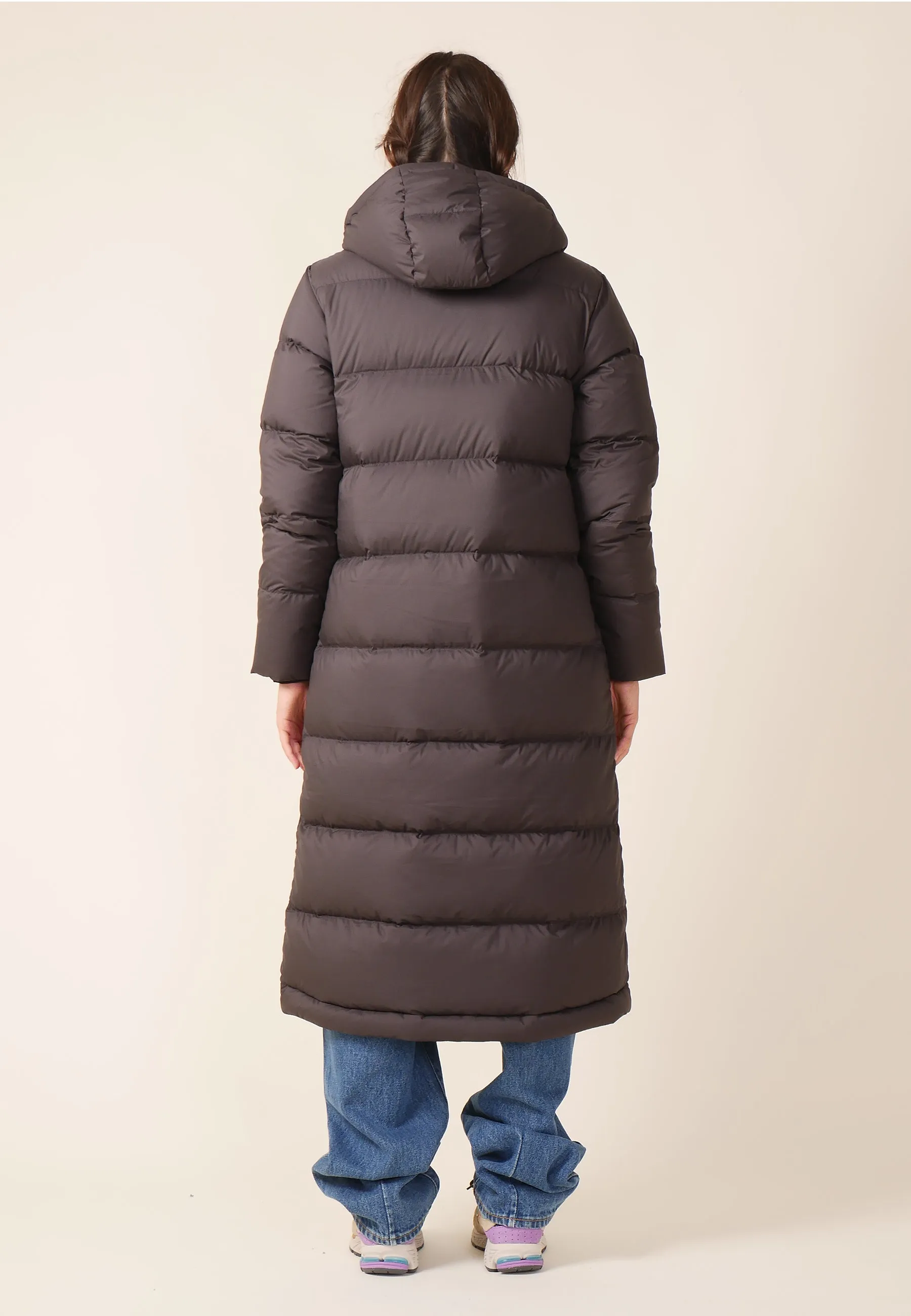 Womens Silent Down Long Parka - black