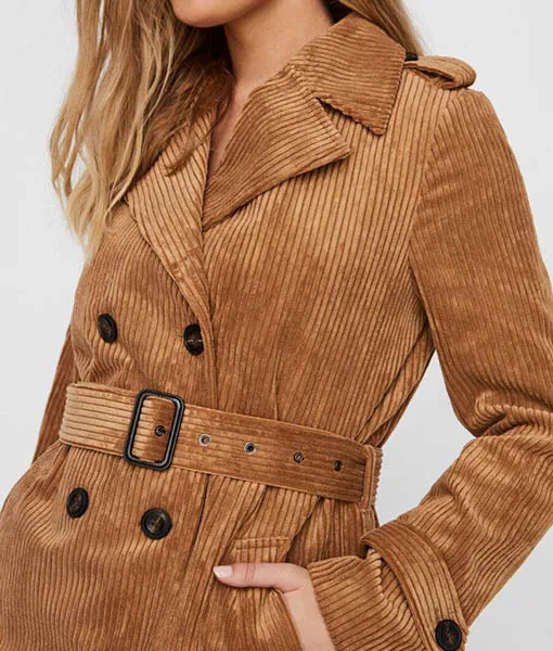 Women’s Tobacco Corduroy Brown Trench Coat | TLC