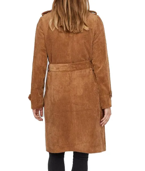 Women’s Tobacco Corduroy Brown Trench Coat | TLC