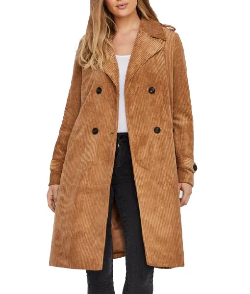 Women’s Tobacco Corduroy Brown Trench Coat | TLC