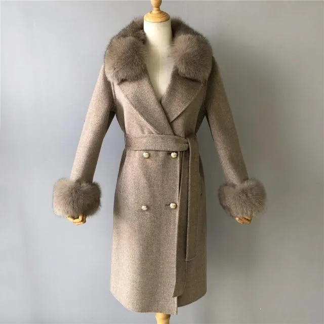 Women's Wool Coat With Natural Fox Fur Collar