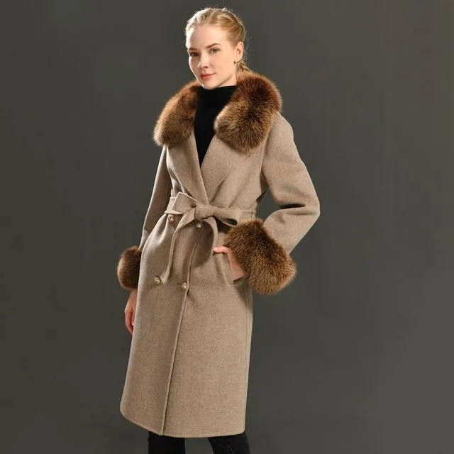 Women's Wool Coat With Natural Fox Fur Collar