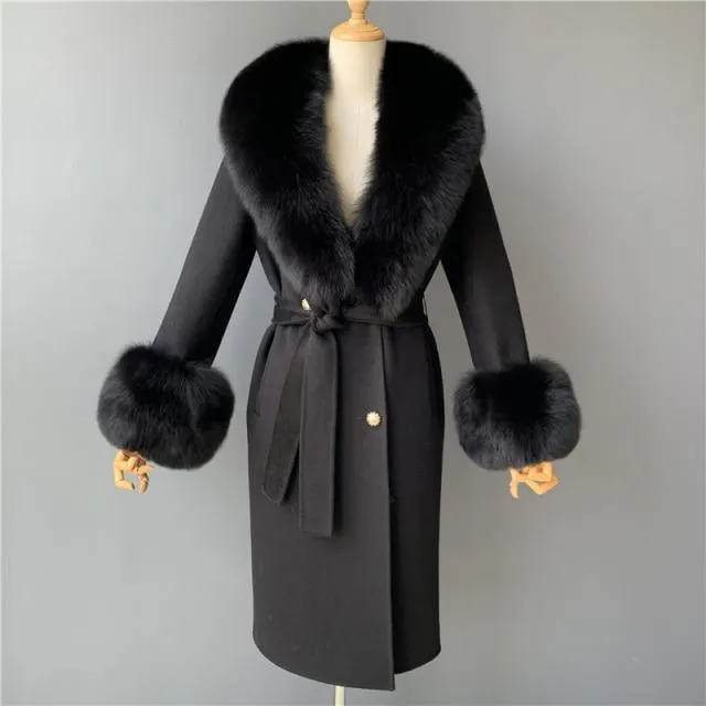 Women's Wool Coat With Natural Fox Fur Collar