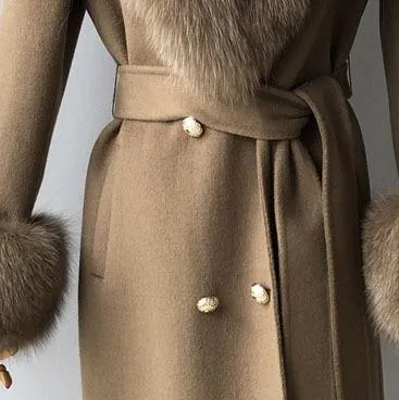 Women's Wool Coat With Natural Fox Fur Collar