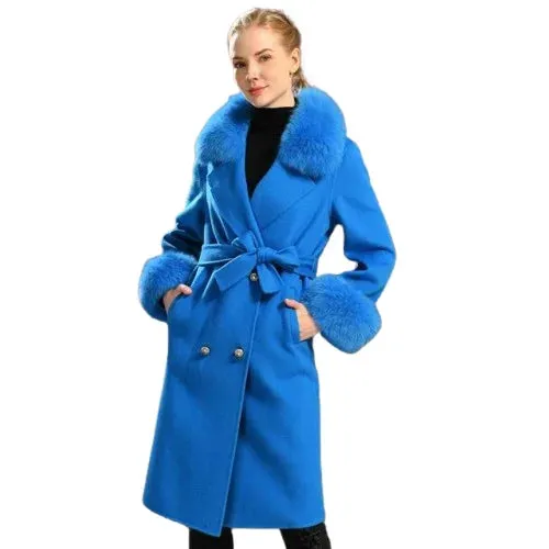 Women's Wool Coat With Natural Fox Fur Collar