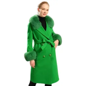 Women's Wool Coat With Natural Fox Fur Collar