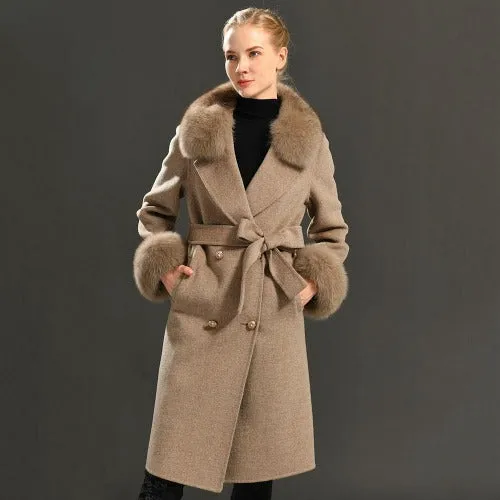 Women's Wool Coat With Natural Fox Fur Collar