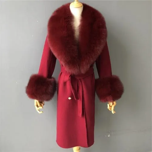 Women's Wool Coat With Natural Fox Fur Collar