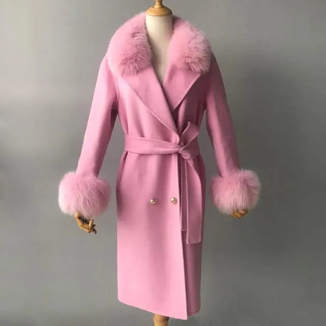 Women's Wool Coat With Natural Fox Fur Collar