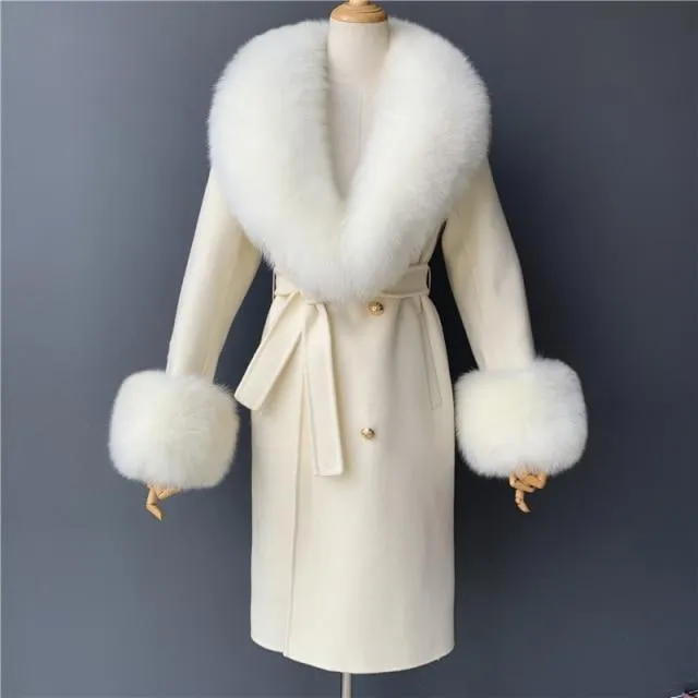 Women's Wool Coat With Natural Fox Fur Collar