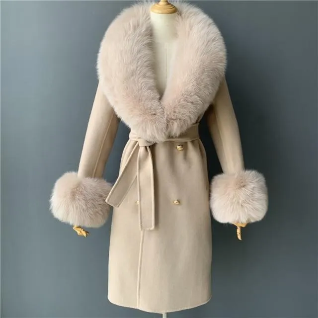 Women's Wool Coat With Natural Fox Fur Collar