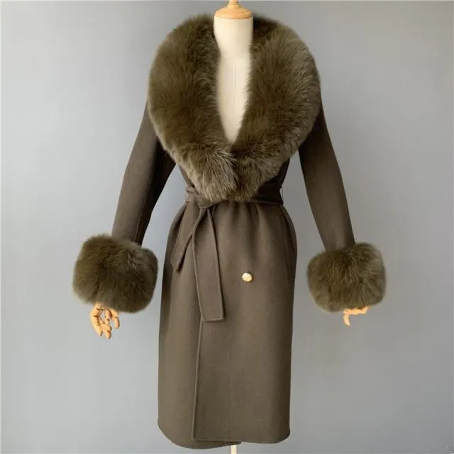 Women's Wool Coat With Natural Fox Fur Collar