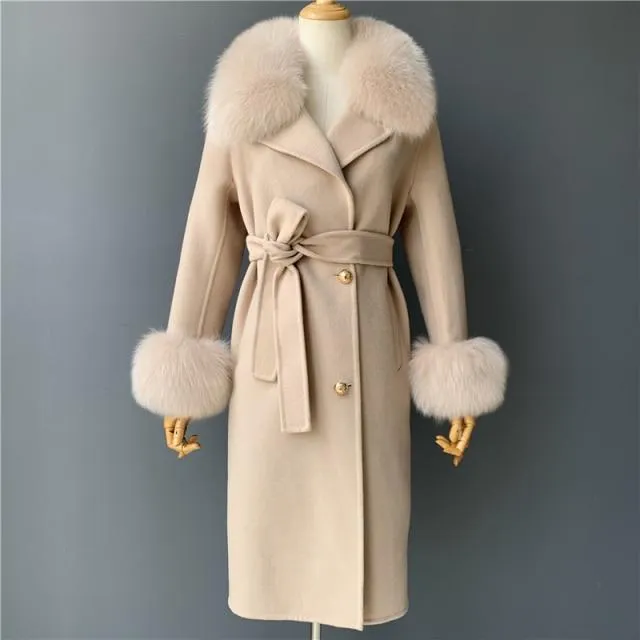 Women's Wool Coat With Natural Fox Fur Collar