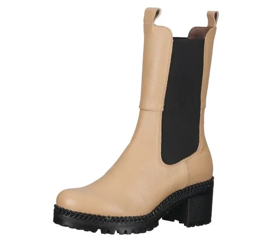 WONDERS Zapatos de mujer de piel genuina Botas Chelsea botas altas sin cierre H-3930 marrón claro