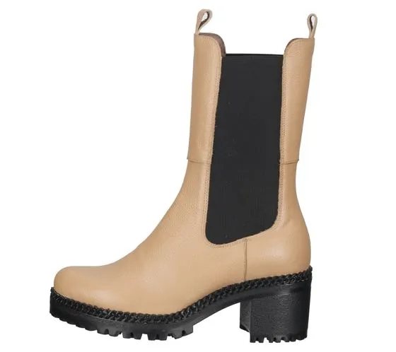 WONDERS Zapatos de mujer de piel genuina Botas Chelsea botas altas sin cierre H-3930 marrón claro