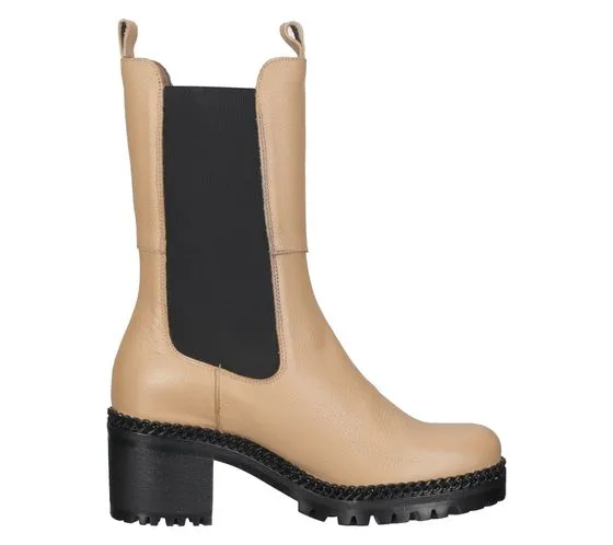 WONDERS Zapatos de mujer de piel genuina Botas Chelsea botas altas sin cierre H-3930 marrón claro